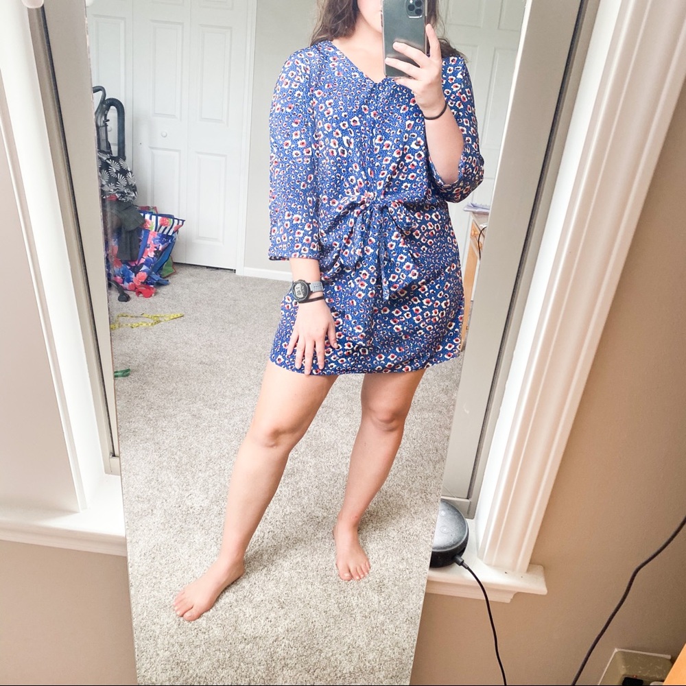 [Aoyama Itchome] Tie Bow Waist 3/4 Sleeve Dress
